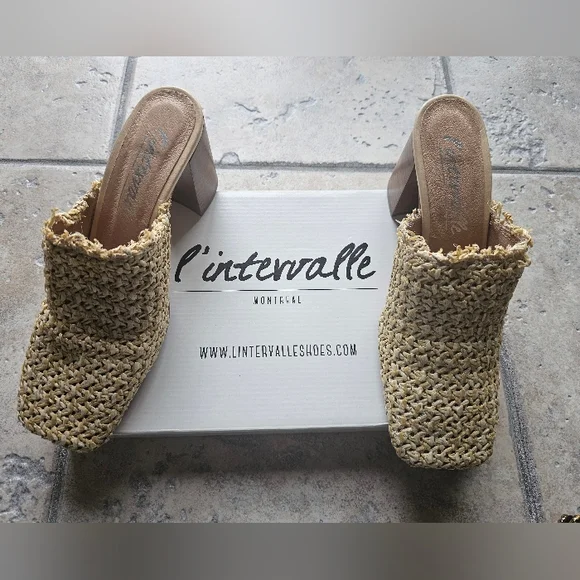 L'Intervalle Elzira Beige Rafia mules - Picture 4 of 11